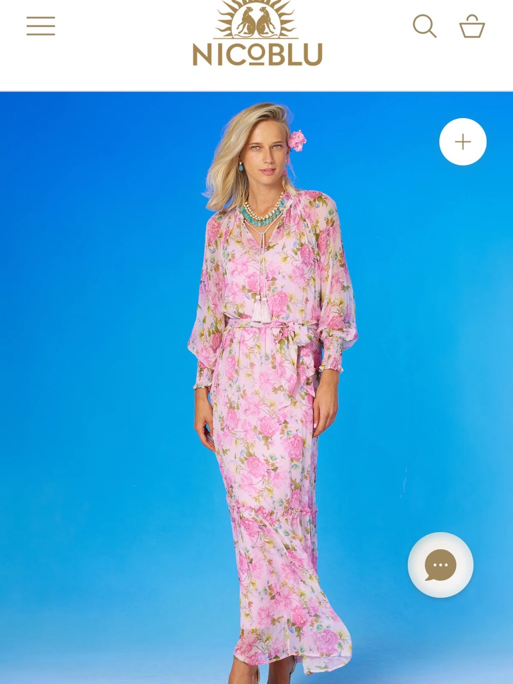 NICO BLU Pink Floral Tie-Waist Maxi Dress - worn once. Size 8. Simply beautiful!
